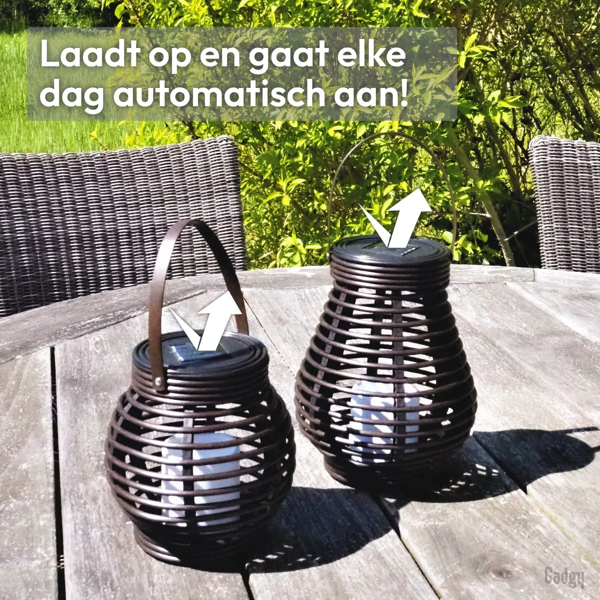 Gadgy Solar Rotan Tafellamp Set Van 2 - Solar Tuinverlichting Op Zonneenergie - Tuinlantaarn - Led Buitenverlichting Met Dag/Nacht Sensor - Voor Binnen En Buiten - Afbeelding 8