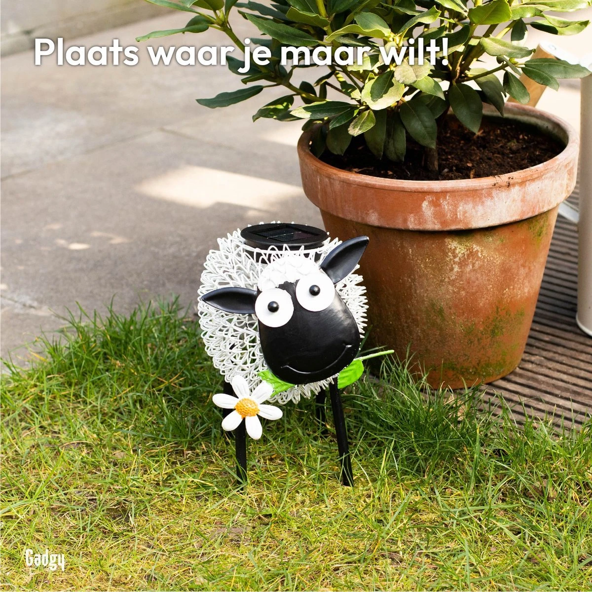 Gadgy Solar Tuinverlichting Schaap - Tuinlantaarn Wit En Gekleurd Led Licht Met Leuk Schaduweffect - Dag/Nacht Sensor - 27.5x16x22.5CM - Buitenlamp Zonne Energie - Metaal - Wit - Afbeelding 7