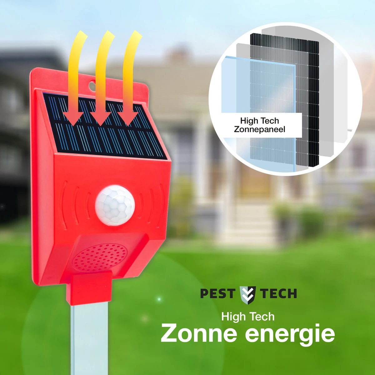 Pest-Tech™ PT-219 | Ultrasone Kattenverjager Op Zonneenergie | Kattenschrik | Marterverjager | Dierenverjager | Kattenafweermiddel | Ongedierte Verjager - Met USB Oplaadkabel - Afbeelding 2