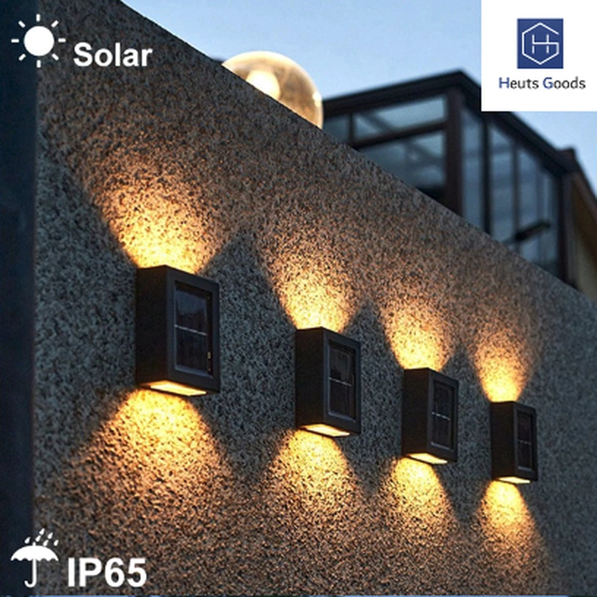 Merkloos Heuts Goods - Solar Tuinverlichting - Tuinverlichting Op Zonneenergie - Solar Wandlamp Voor Buiten - 2 LED Lichten - Warm Wit Licht - 2 Stuks - Small - Afbeelding 5