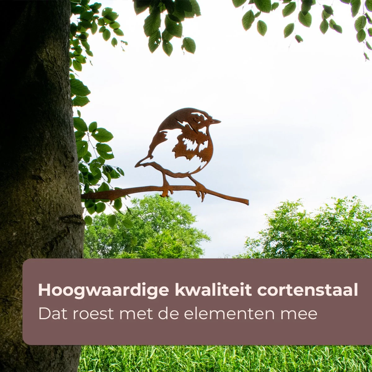 Tuindecoratie - Cortenstaal - Metalbird - Boomdecoratie - Roodborstje - 25x13cm - Afbeelding 3