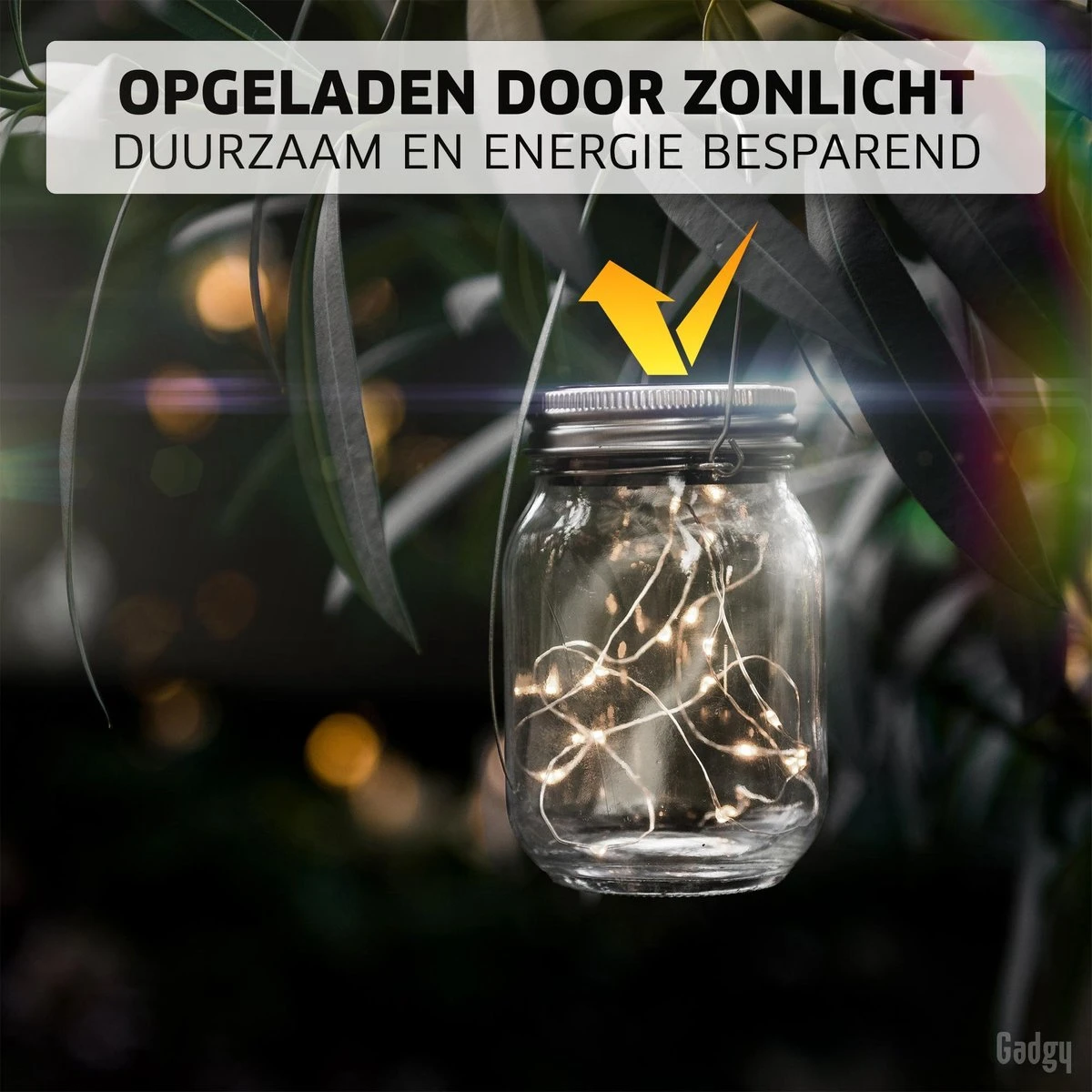 Gadgy Solar Lantaarn Jar Fairy Lights - Solar Tuinverlichting Op Zonneenergie - Tuinlantaarn Met Dag/nacht Sensor - 3 Glazen Potjes Met Led String Verlichting - Buitenverlichting - Afbeelding 2