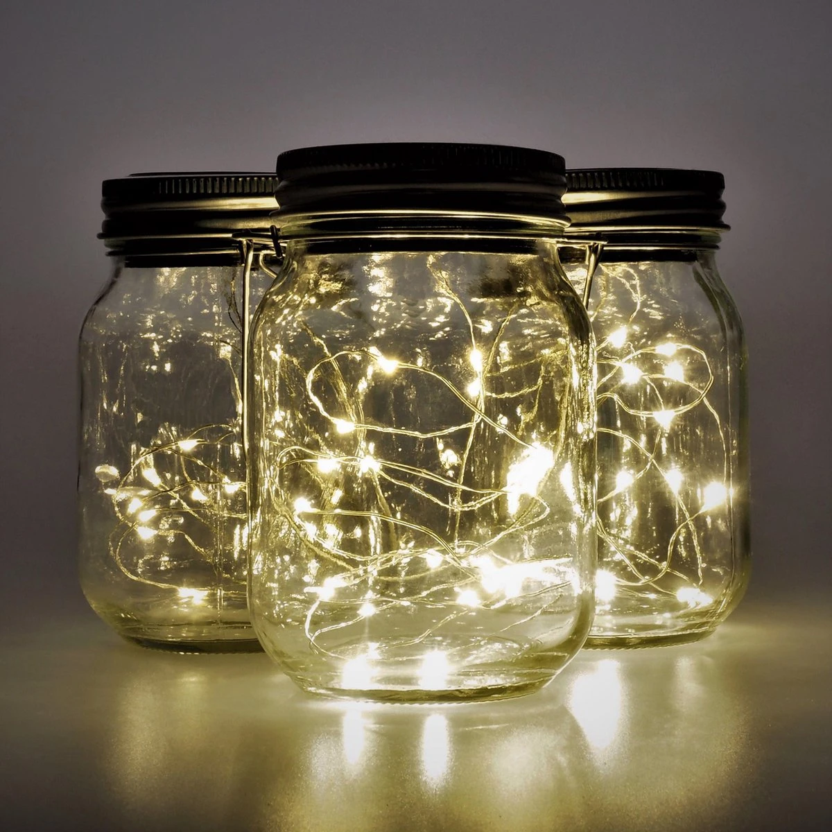 Gadgy Solar Lantaarn Jar Fairy Lights - Solar Tuinverlichting Op Zonneenergie - Tuinlantaarn Met Dag/nacht Sensor - 3 Glazen Potjes Met Led String Verlichting - Buitenverlichting - Afbeelding 9