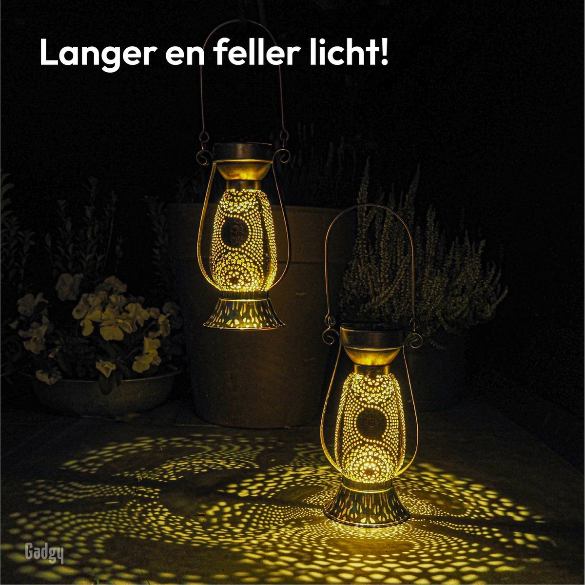 Gadgy Solar Tafellamp Petroleum - Olielamp Tuinlantaarn Set Van 2 - Solar Tuinverlichting Op Zonneenergie - Led Buitenverlichting Met Dag/nacht Sensor - Hanglamp - 21 X Ø11.5 Cm - Metaal - Afbeelding 3