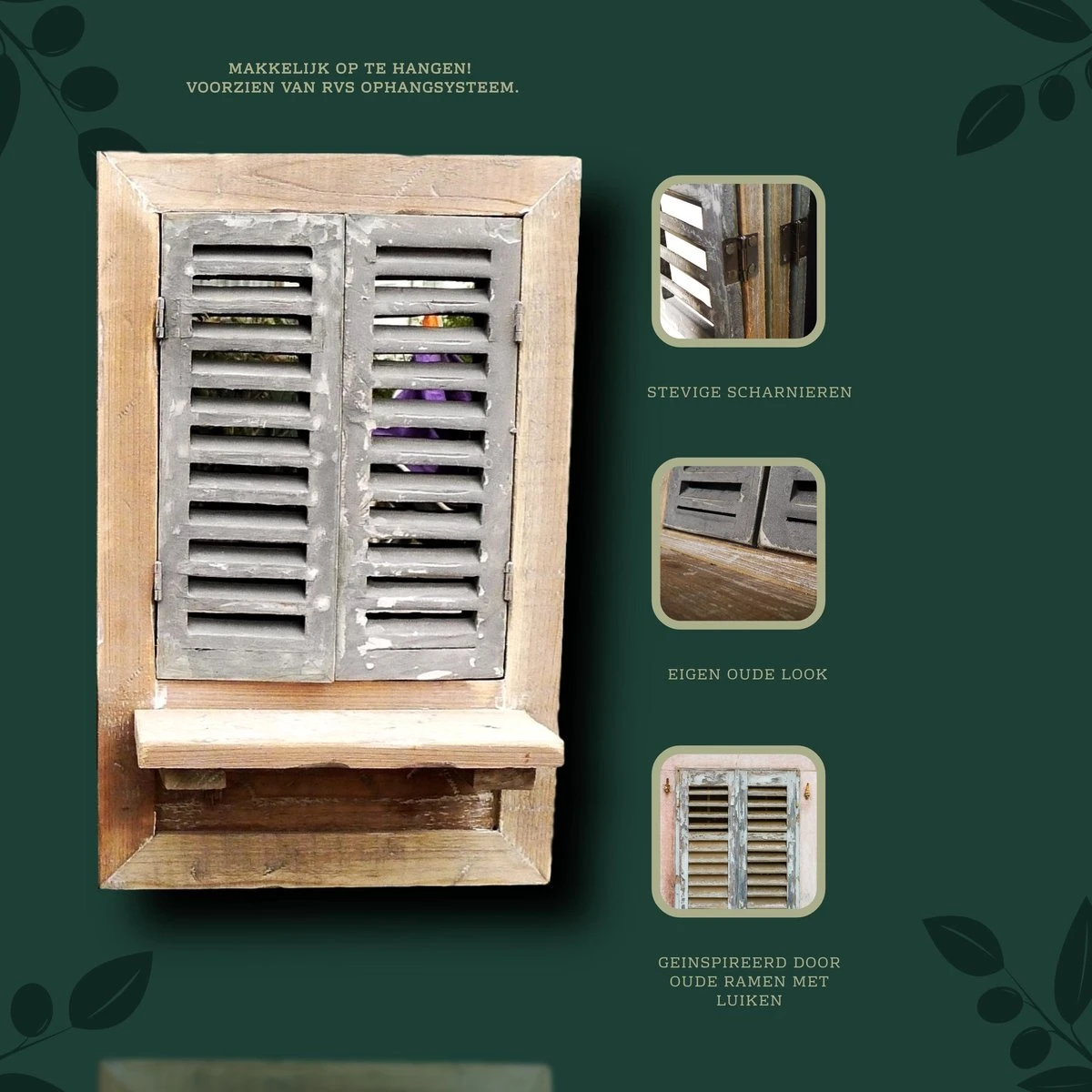 Wandspiegel Louvre Vensterbank Bruin Spiegel Met Luiken Huis En Tuin - Afbeelding 4