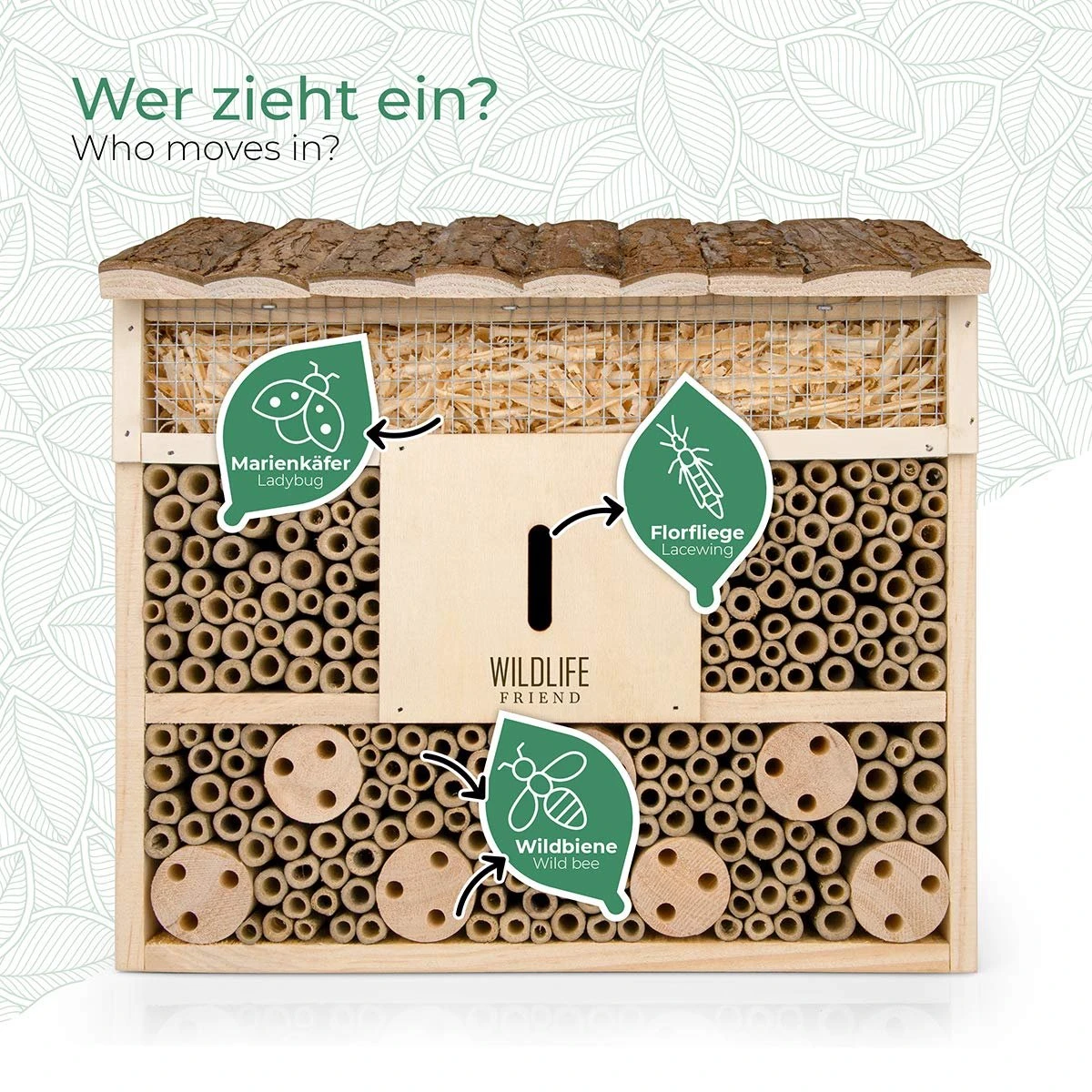 WILDLIFE FRIEND I Bijenhotel Insectenhotel 29,5 X 28 X 10 Cm Met Houten Dak - Onbehandeld, Massief Houten Bijenhuis Voor Bijen, Lieveheersbeestjes & Vliegen, Insectenhuis & Nesthulp Om Op Te Hangen - Afbeelding 5