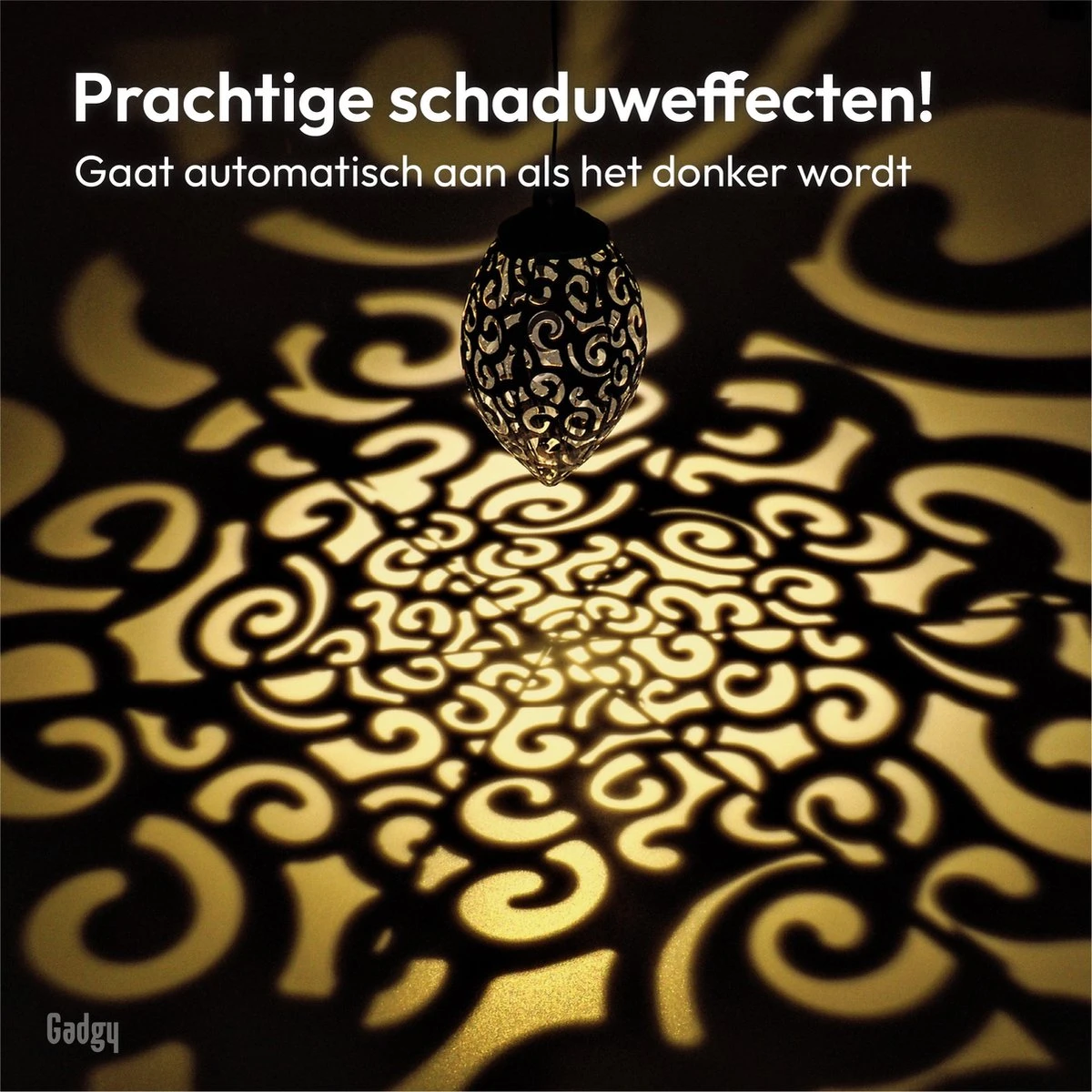 Gadgy Solar Hangende Oosterse Lantaarn 2st. - Solar Tuinverlichting Op Zonneenergie – Led Buitenverlichting Met Dag/Nacht Sensor - Tuinlantaarn - Brons - Metaal - Afbeelding 6