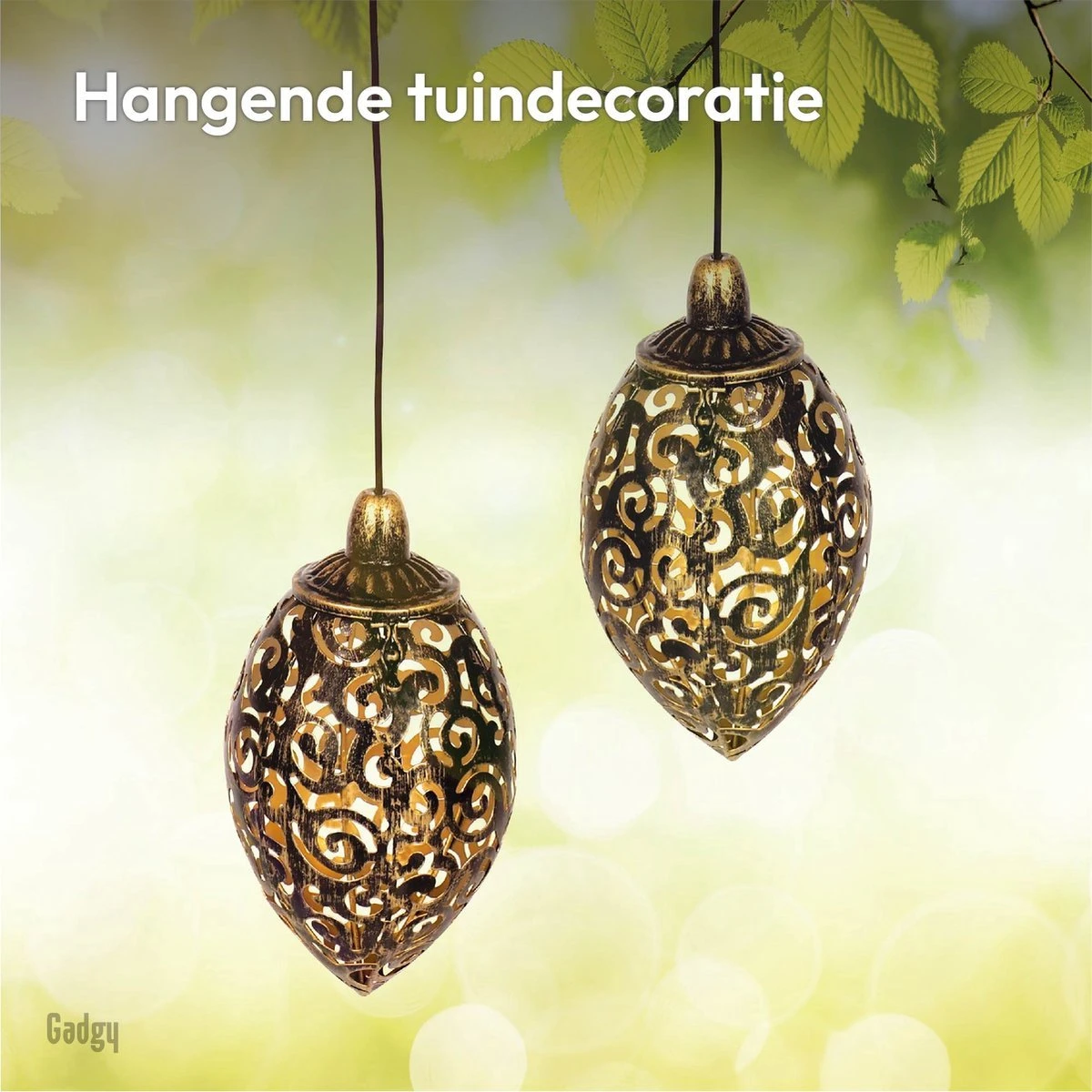 Gadgy Solar Hangende Oosterse Lantaarn 2st. - Solar Tuinverlichting Op Zonneenergie – Led Buitenverlichting Met Dag/Nacht Sensor - Tuinlantaarn - Brons - Metaal - Afbeelding 9