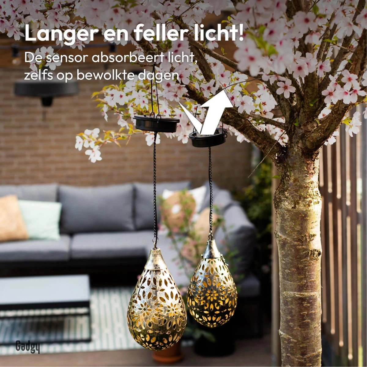 Gadgy Solar Hangende Lantaarn Set 2st. - Solar Tuinverlichting Op Zonneenergie - Led Buitenverlichting Met Dag/Nacht Sensor - Tuinlantaarn - Metaal - Afbeelding 2