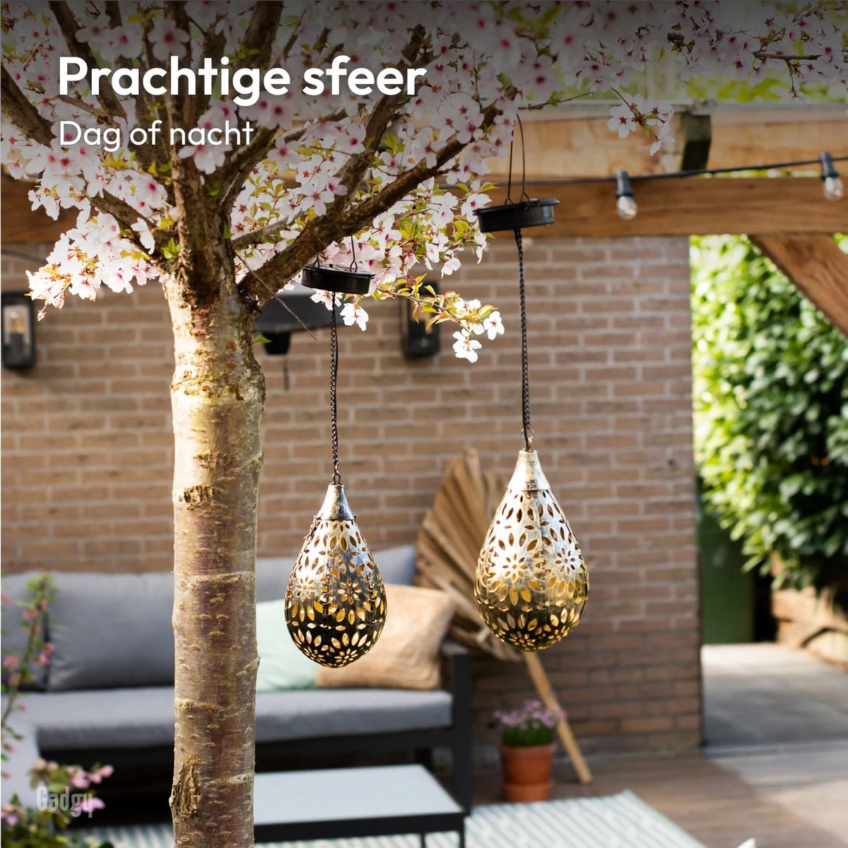 Gadgy Solar Hangende Lantaarn Set 2st. - Solar Tuinverlichting Op Zonneenergie - Led Buitenverlichting Met Dag/Nacht Sensor - Tuinlantaarn - Metaal - Afbeelding 5