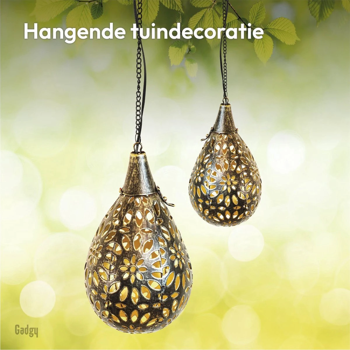 Gadgy Solar Hangende Lantaarn Set 2st. - Solar Tuinverlichting Op Zonneenergie - Led Buitenverlichting Met Dag/Nacht Sensor - Tuinlantaarn - Metaal - Afbeelding 7
