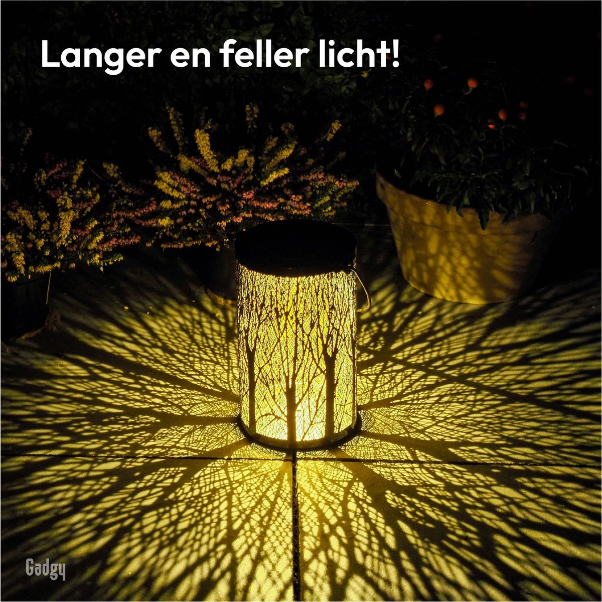 Gadgy Solar Tafellamp Boom Set Van 2 – Zwart/Goud – Metaal - Solar Tuinverlichting Op Zonneenergie – Led Buitenverlichting Met Dag/nacht Sensor - Tuinlantaarn - 20 X Ø12 Cm - Afbeelding 3