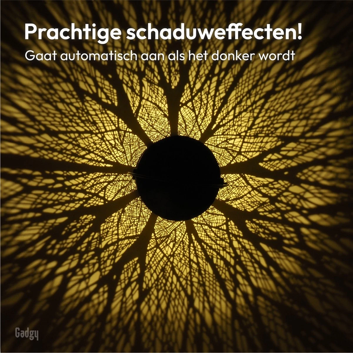 Gadgy Solar Tafellamp Boom Set Van 2 – Zwart/Goud – Metaal - Solar Tuinverlichting Op Zonneenergie – Led Buitenverlichting Met Dag/nacht Sensor - Tuinlantaarn - 20 X Ø12 Cm - Afbeelding 4