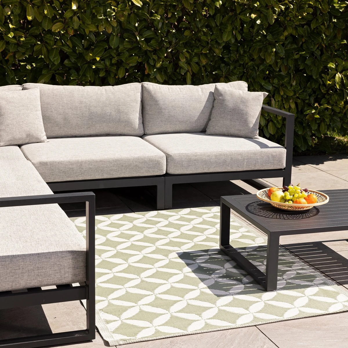 JEMIDI Tuintapijt In Modern Cirkelpatroon - Buitentapijt 120 X 180 Cm - Kleed Voor Tuin, Balkon En Binnenshuis - Groen Grijs/wit Patroon - Afbeelding 2