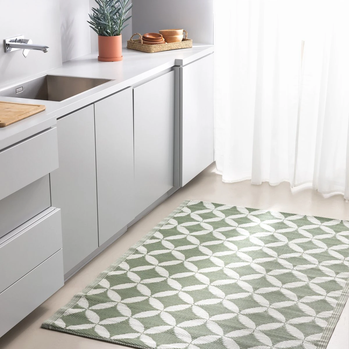 JEMIDI Tuintapijt In Modern Cirkelpatroon - Buitentapijt 120 X 180 Cm - Kleed Voor Tuin, Balkon En Binnenshuis - Groen Grijs/wit Patroon - Afbeelding 3