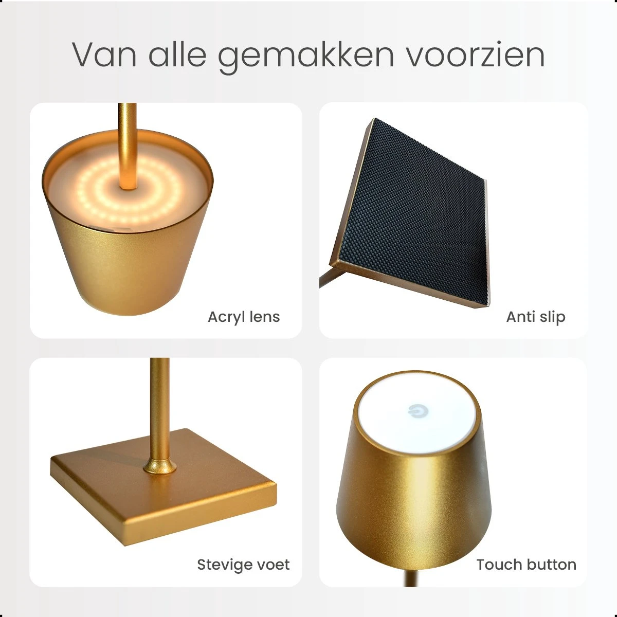 Goliving Tafellamp Op Batterijen - Oplaadbaar En Dimbaar - Moderne Touch Lamp Goud - Nachtlamp Draadloos - 38 CM - Afbeelding 8