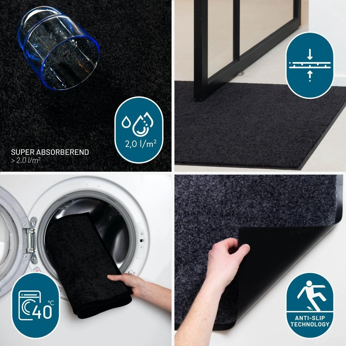 Virusreducerende Deurmat Studio M - HYGIENE PRO - Droogloopmat Binnen - 90X150 Cm - Zwart - Verschillende Afmetingen - Afbeelding 5