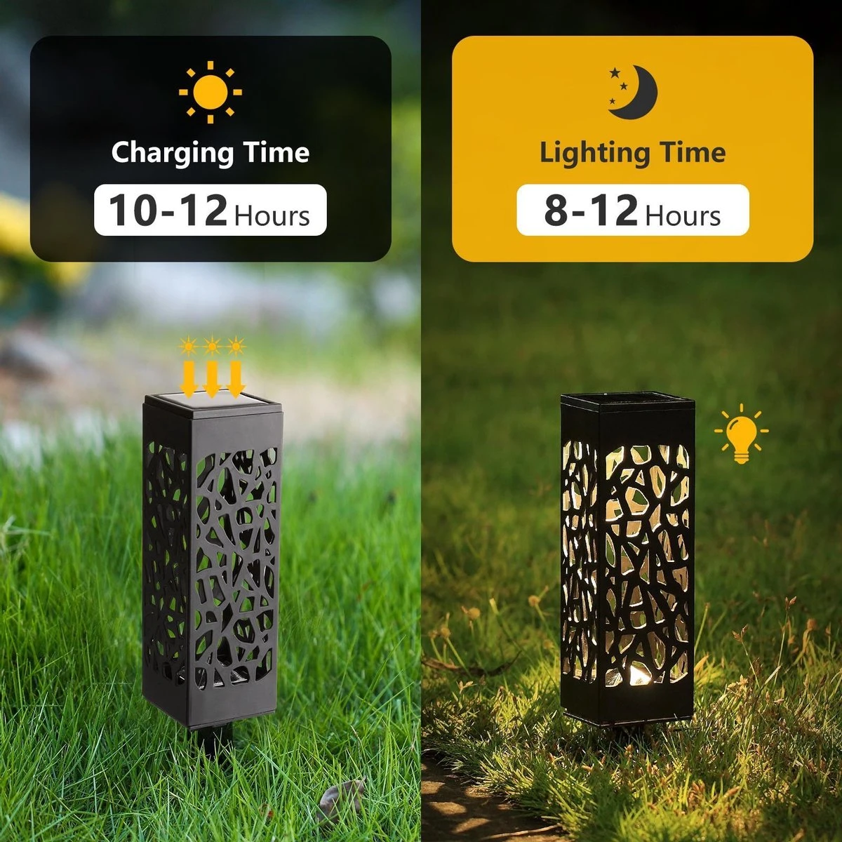 Aigostar LED Solar Lamp Op Zonne-energie - Stekers 28 Cm - Tuinverlichting - Tuinlamp - Buitenverlichting Op Zonneenergie - Zwart - 6 Stuks - Afbeelding 4