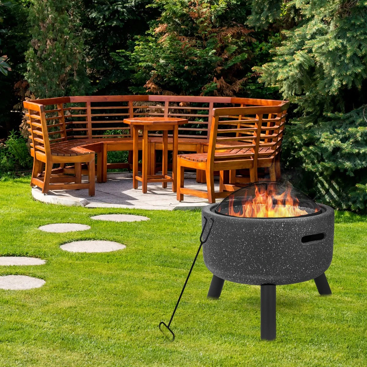 MaxxGarden Aracas Vuurschaal - Tuinhaard - Vuurkorf - BBQ - Terrasverwarmer - Terrasverwarming - Sfeerhaard - 45x45x45 Cm - Zwart - Afbeelding 5