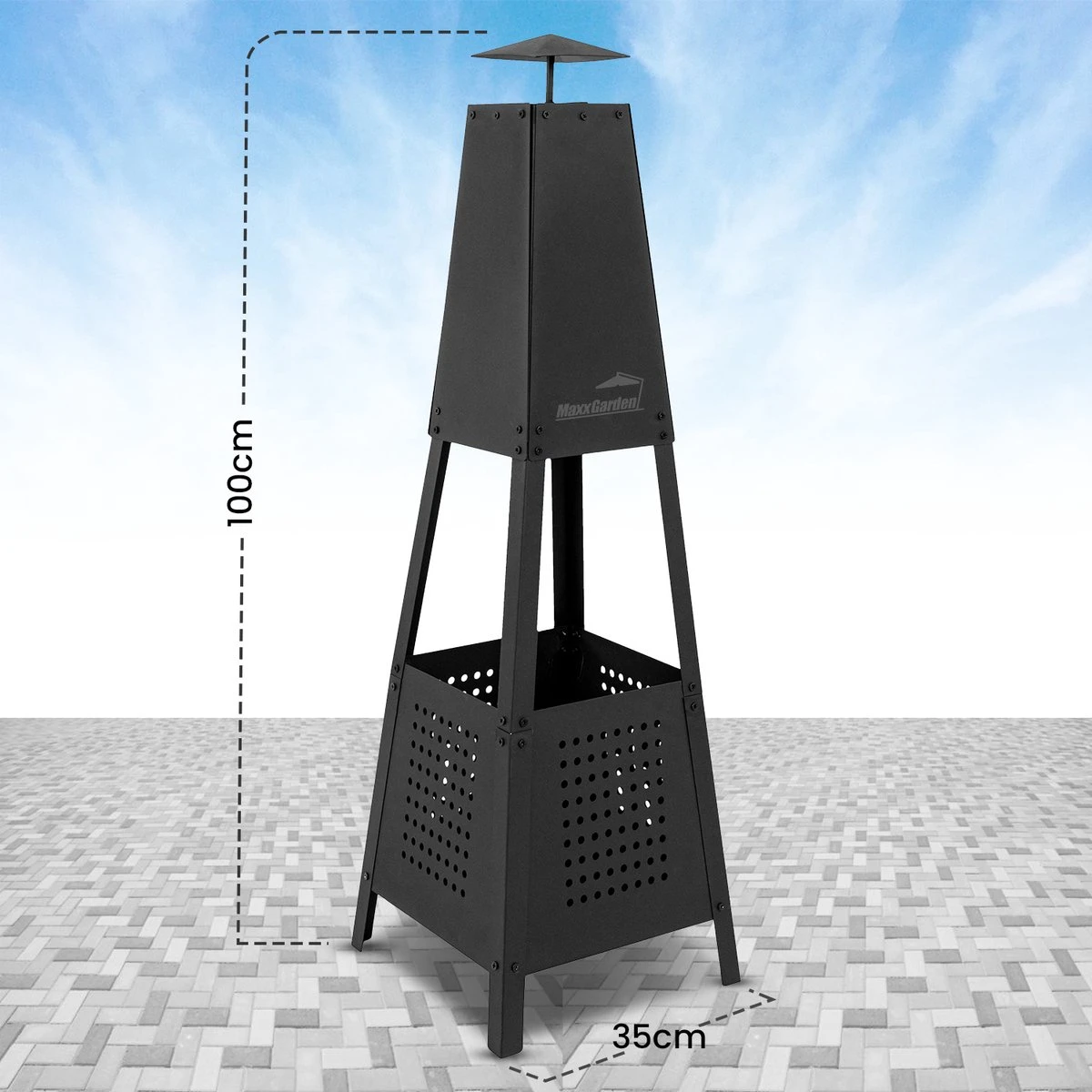 MaxxGarden Tuinhaard Grieks Archelos - Terrashaard - Vuurkorf - Terrasverwarmer - Terrasverwarming - Sfeerhaard - 35x35x100 Cm - Zwart - Afbeelding 4