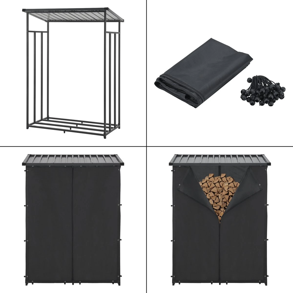 Brandhout Rek Houtopslag Yakutat 185x130x70 Cm Zwart - Afbeelding 6