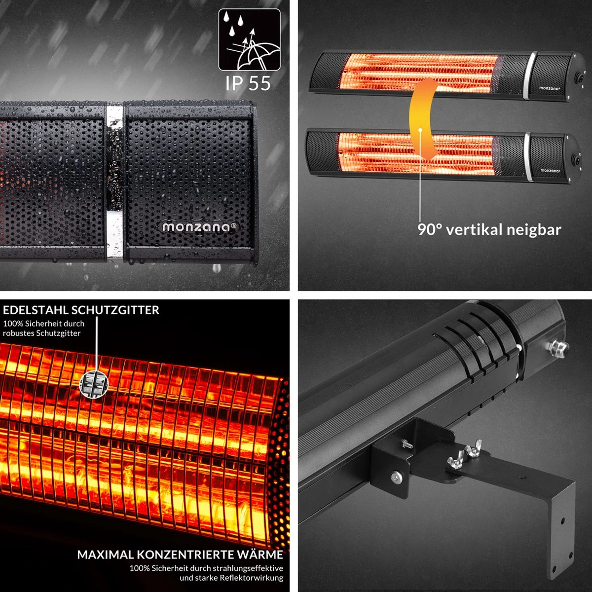 Monzana Infraroodstraler 2000W - 3 Standen Afstandsbediening – Zwart - Afbeelding 5
