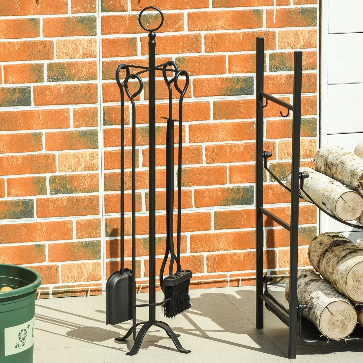 Outsunny Haardset 5-delige Haardset, Bestaande Uit Borstel, Schep, Tang, Pook En Houder 842-201 - Afbeelding 7