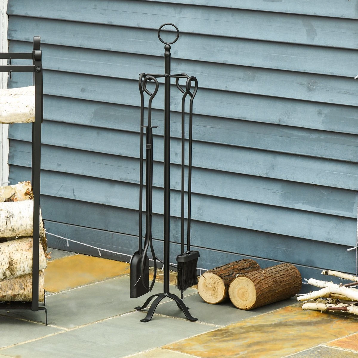 Outsunny Haardset 5-delige Haardset, Bestaande Uit Borstel, Schep, Tang, Pook En Houder 842-201 - Afbeelding 10