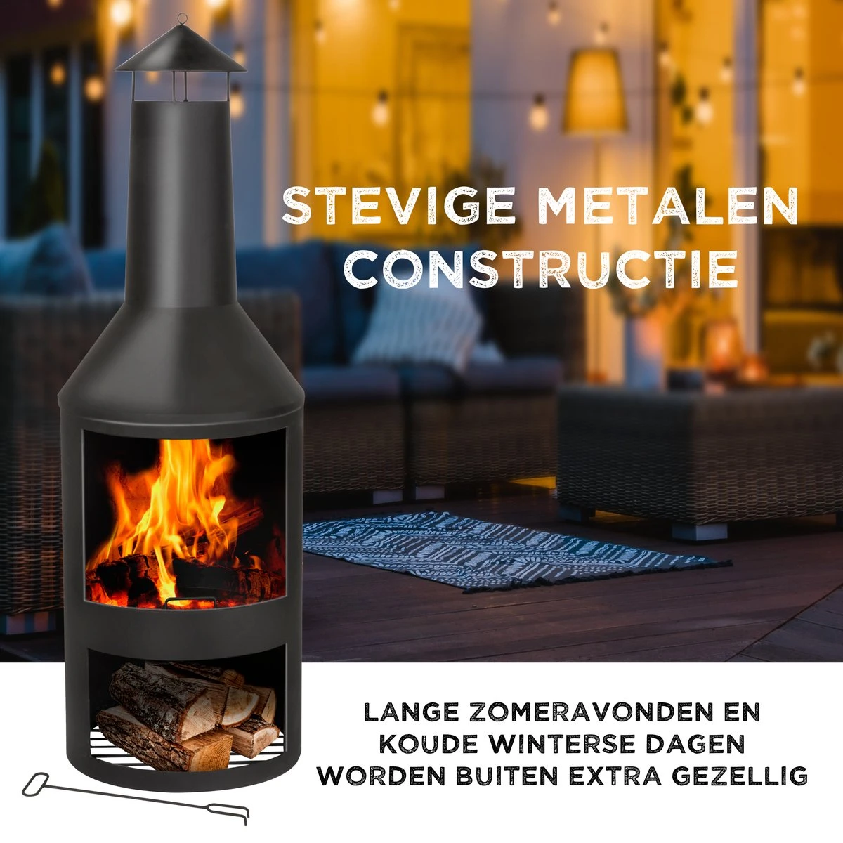 BBQ Collection Terrashaard - Met Schoorsteen - Houtkachel - 134 X 44,5 CM - Inclusief Pook - Zwart - Afbeelding 4