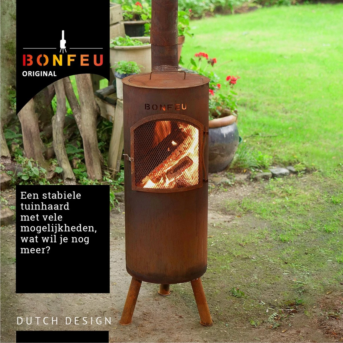 BonFeu Bongiano LP Roest Tuinhaard - L 30 X B 30 X H 153 Cm - Cortenstaal - Bruin - Tuinhaard - Terrasverwarming - Terrasverwarmers - Tuinkachel - Terraskachel - Houtkachel - Kachels - Afbeelding 5