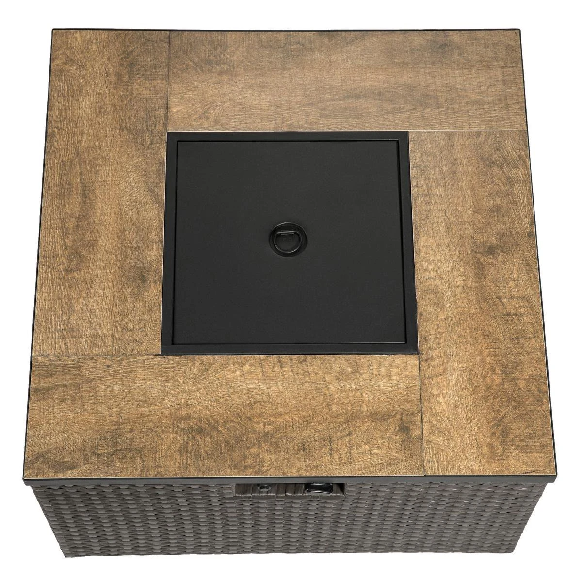 Teamson Home Vierkant Propaan Gas Vuurtafel - Vuurkorf Buiten - Geen Rook - Terrashaard - Rotan/Metaal - Met Windscherm, Lavastenen & Omslag - Afbeelding 3