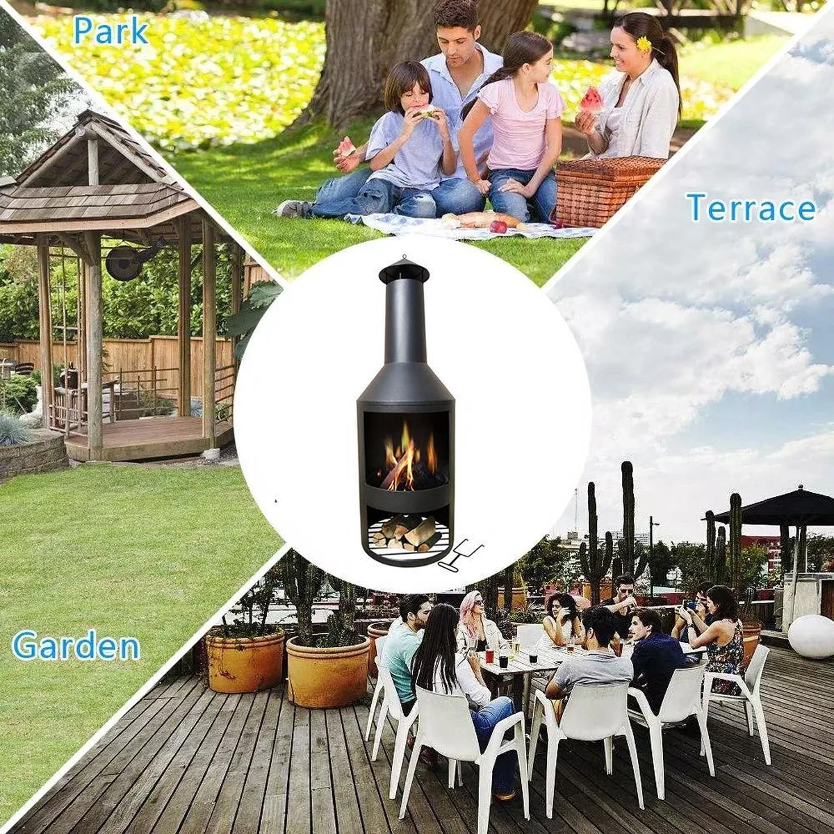 MaxxGarden Tuinhaard Grieks Fenix - Terrashaard - Vuurkorf - BBQ - Terrasverwarmer - Terrasverwarming - Sfeerhaard - 45 X 134cm - Zwart - Afbeelding 3