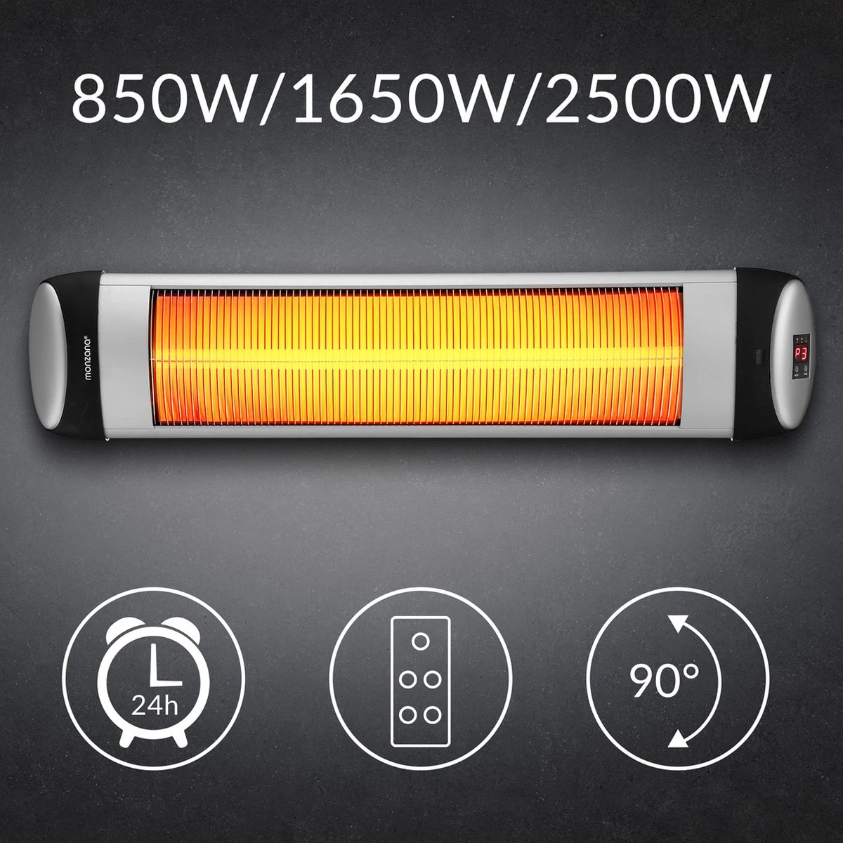 Monzana Infraroodstraler 2500W - 3 Verwarmingsniveaus - Zilver - Afbeelding 17