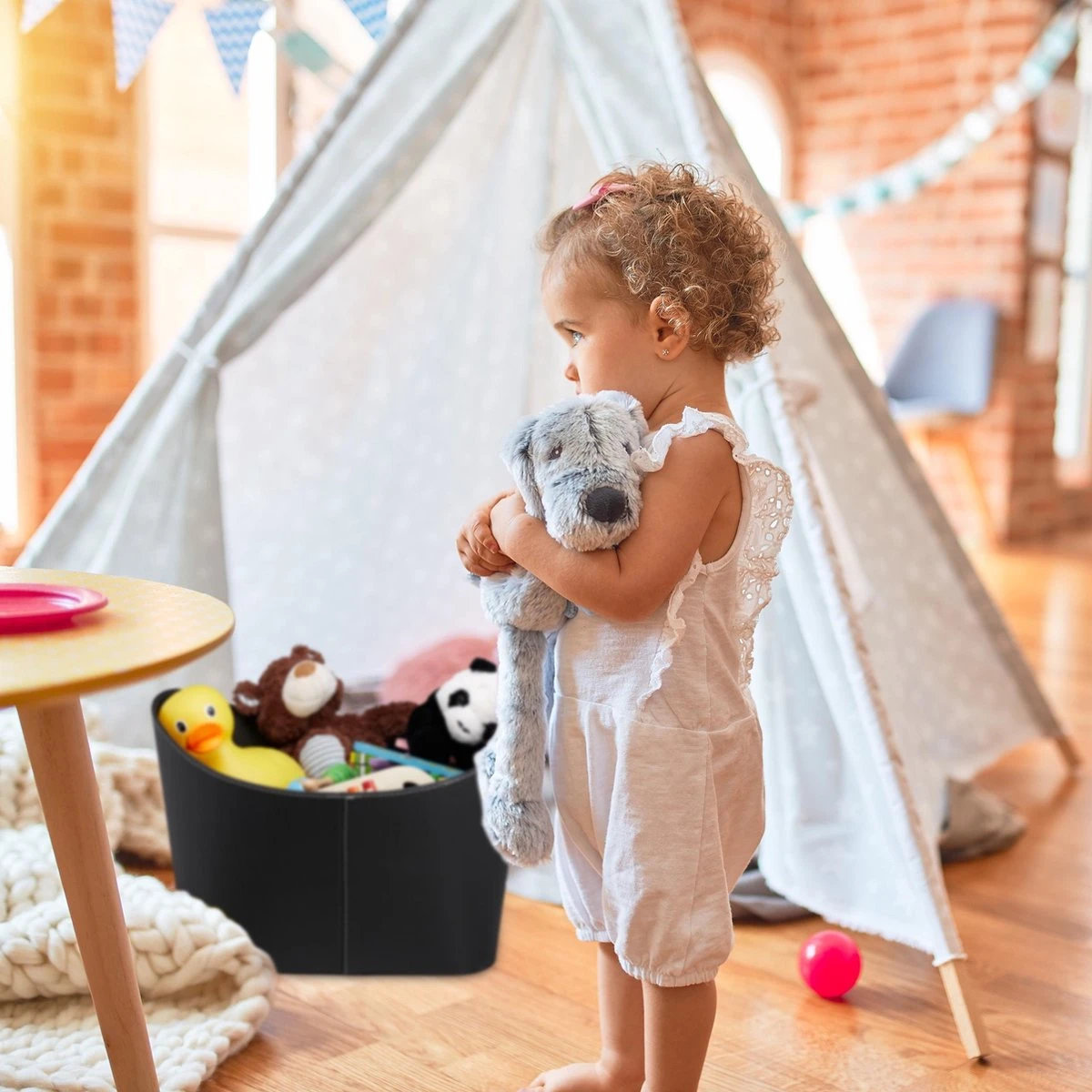 Relaxdays Houtmand Kunstleer - Haardhout Mand Zwart - Opbergmand - Haardmand - XL - Afbeelding 2