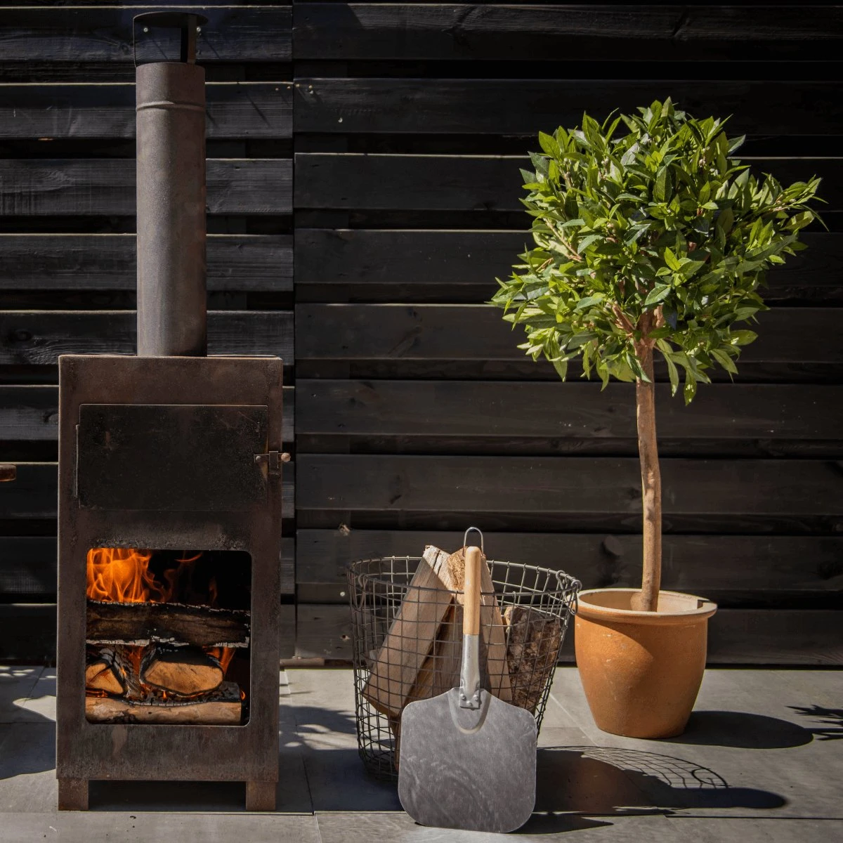 ESSCHERT DESIGN Pizza Oven + Terraskachel Roestkleurig - Staal - Bruin - 38,4 X 42 X 136 Cm - Afbeelding 6