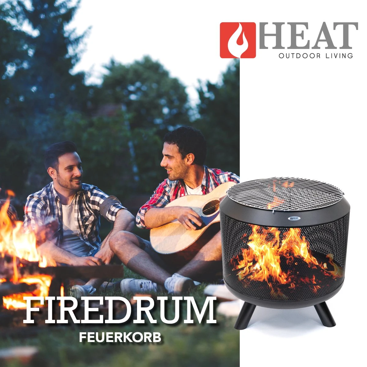 HEAT Outdoor Living - Trommelpot Incl. Grillrooster - Vuurkorf - Staal - Terrashaard - Vuurkorf Voor Buiten - Vuurton - Vuurhaard - Afbeelding 3