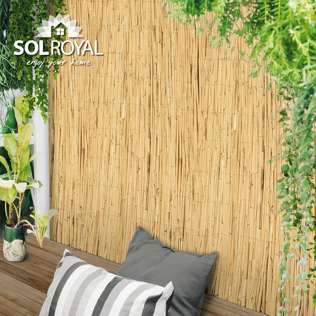 Sol Royal Premium Balkonscherm Riet - Privacyscherm Voor Balkon Solvision S36 - Balkondoek Riet 600x90cm - Afbeelding 6