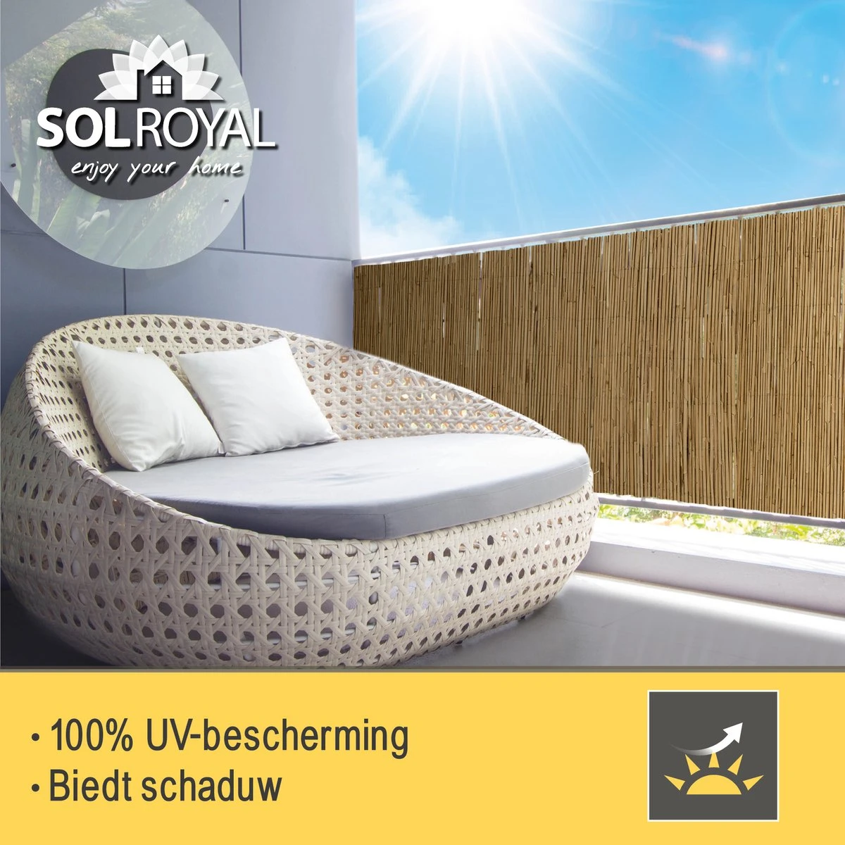 Sol Royal Premium Balkonscherm Riet - Privacyscherm Voor Balkon Solvision S36 - Balkondoek Riet 600x90cm - Afbeelding 7