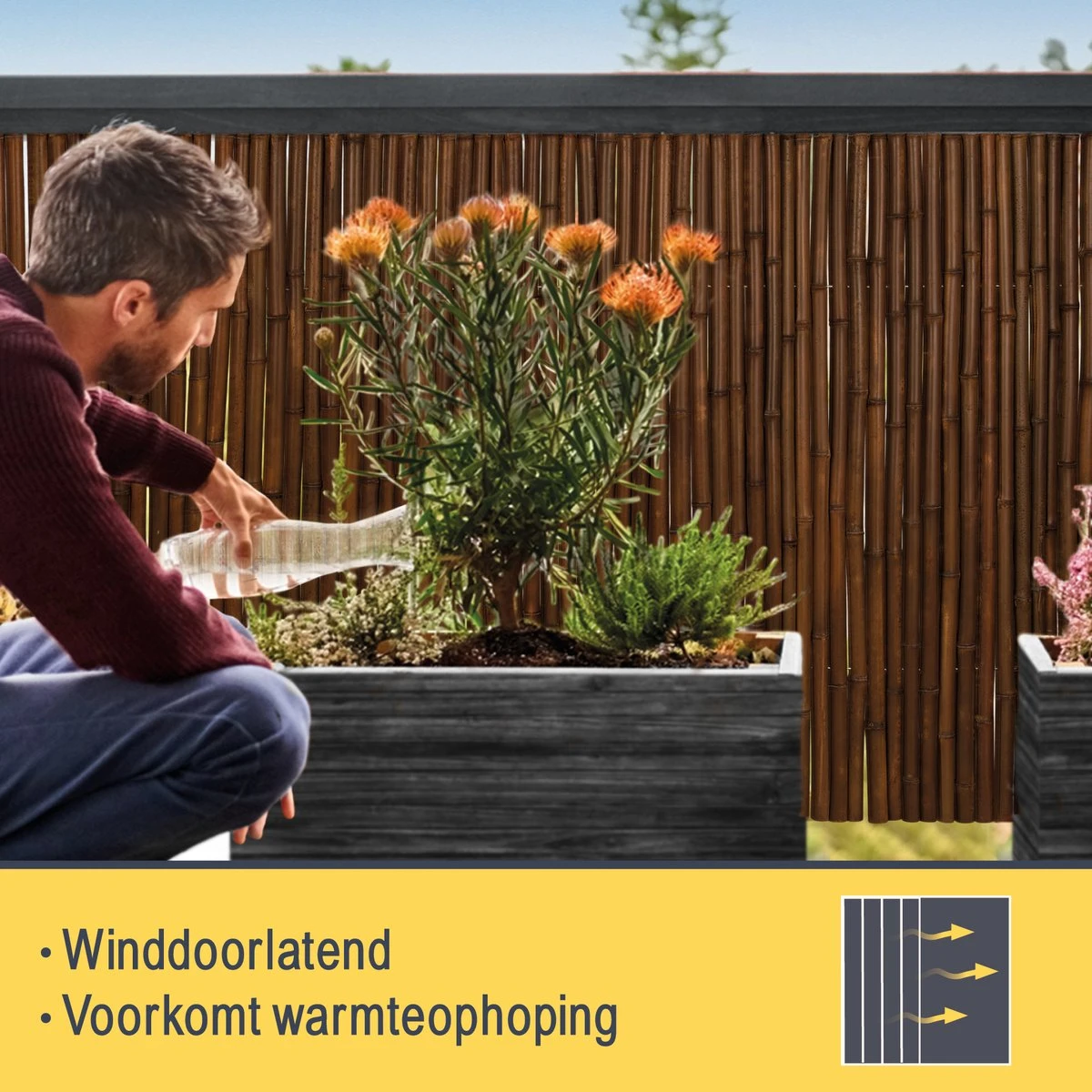 Sol Royal B23 – Premium Bamboe Tuinscherm 90x250cm Donkerbruin – Geharde Bamboestokken Ø 2-3cm – Weerbestendige Balkonscherm - Afbeelding 3