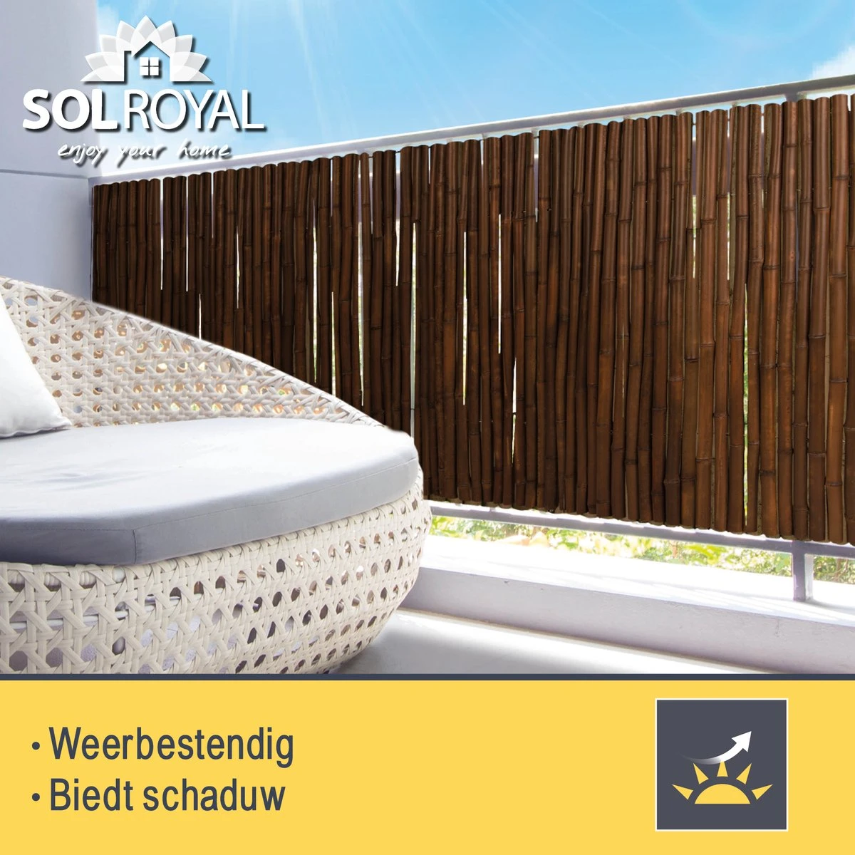 Sol Royal B23 – Premium Bamboe Tuinscherm 90x250cm Donkerbruin – Geharde Bamboestokken Ø 2-3cm – Weerbestendige Balkonscherm - Afbeelding 4