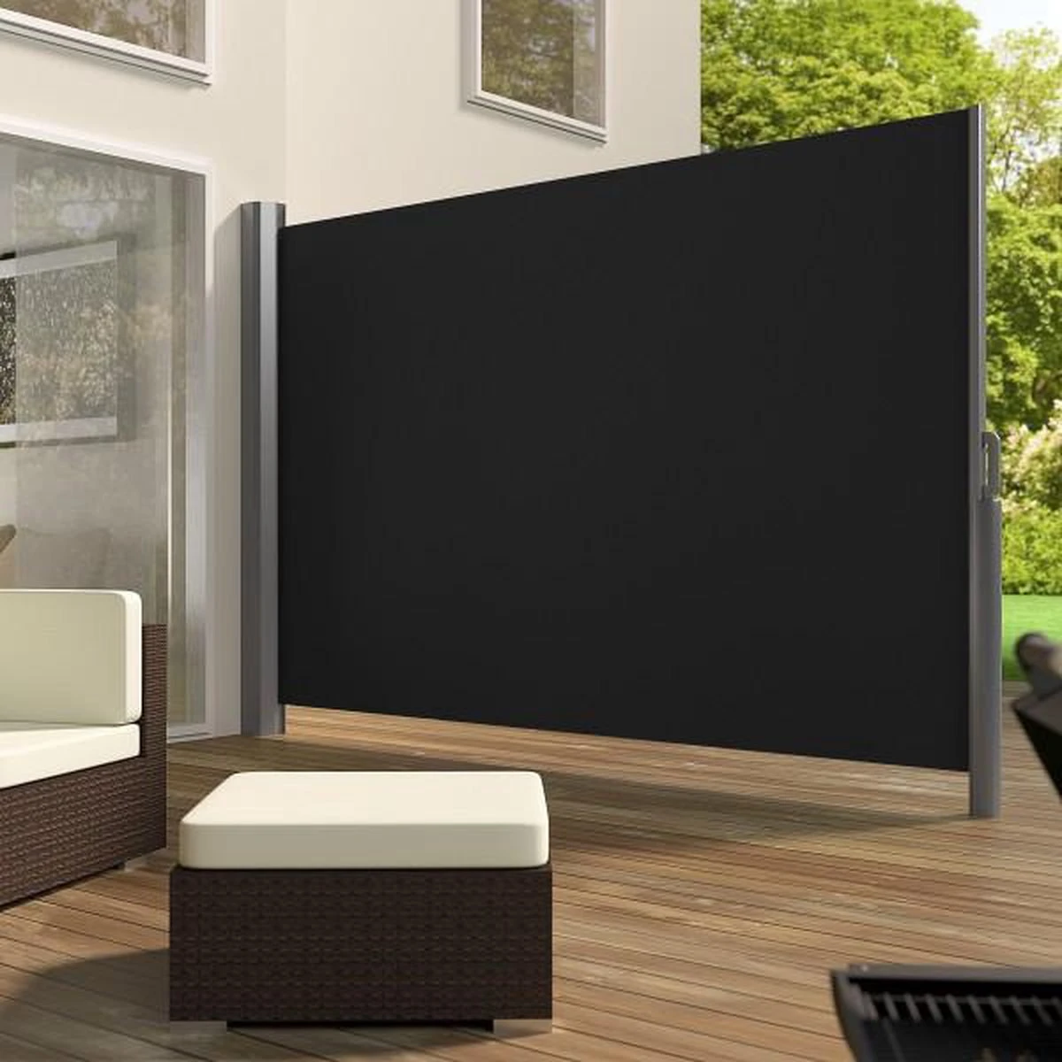 Uitschuifbaar Aluminium Windscherm Tuinscherm 200 X 300 Cm Zwart 401531 - Afbeelding 2