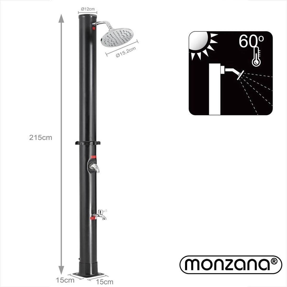 Merkloos Monzana Buitendouche/ Tuindouche - Warm Water Uit Zonne-energie 215cm - Afbeelding 12