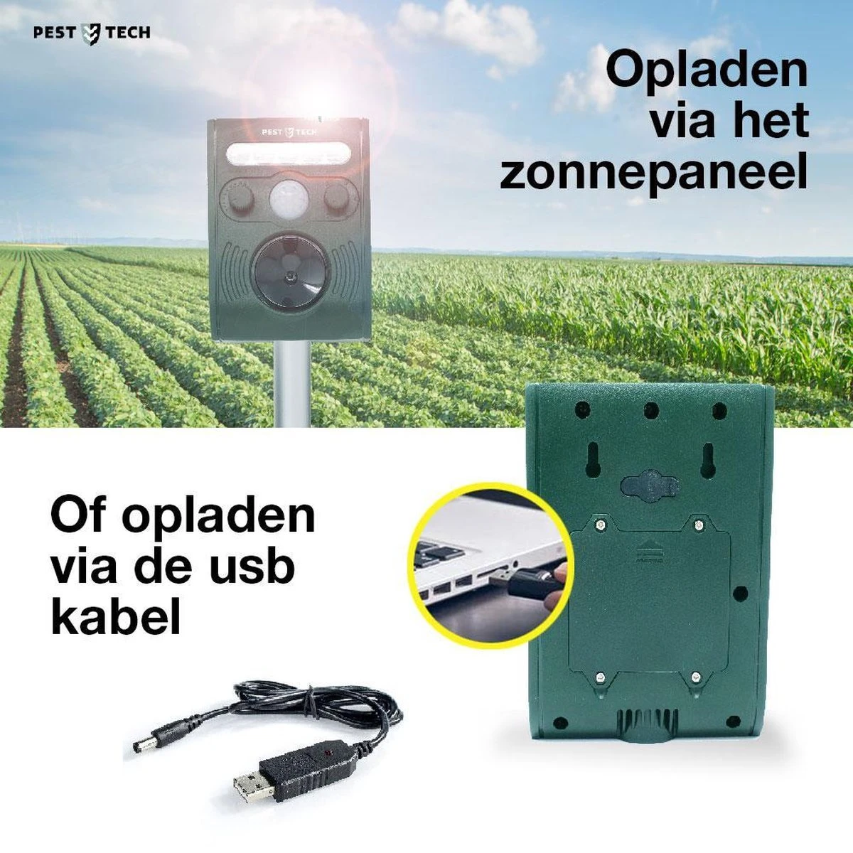 Pest-Tech PT-221 | Ultrasone Kattenverjager Op Zonneenergie | Kattenschrik | Marterverjager | Dierenverjager | Kattenafweermiddel | Ongedierte Verjager - Met USB Oplaadkabel - Afbeelding 13