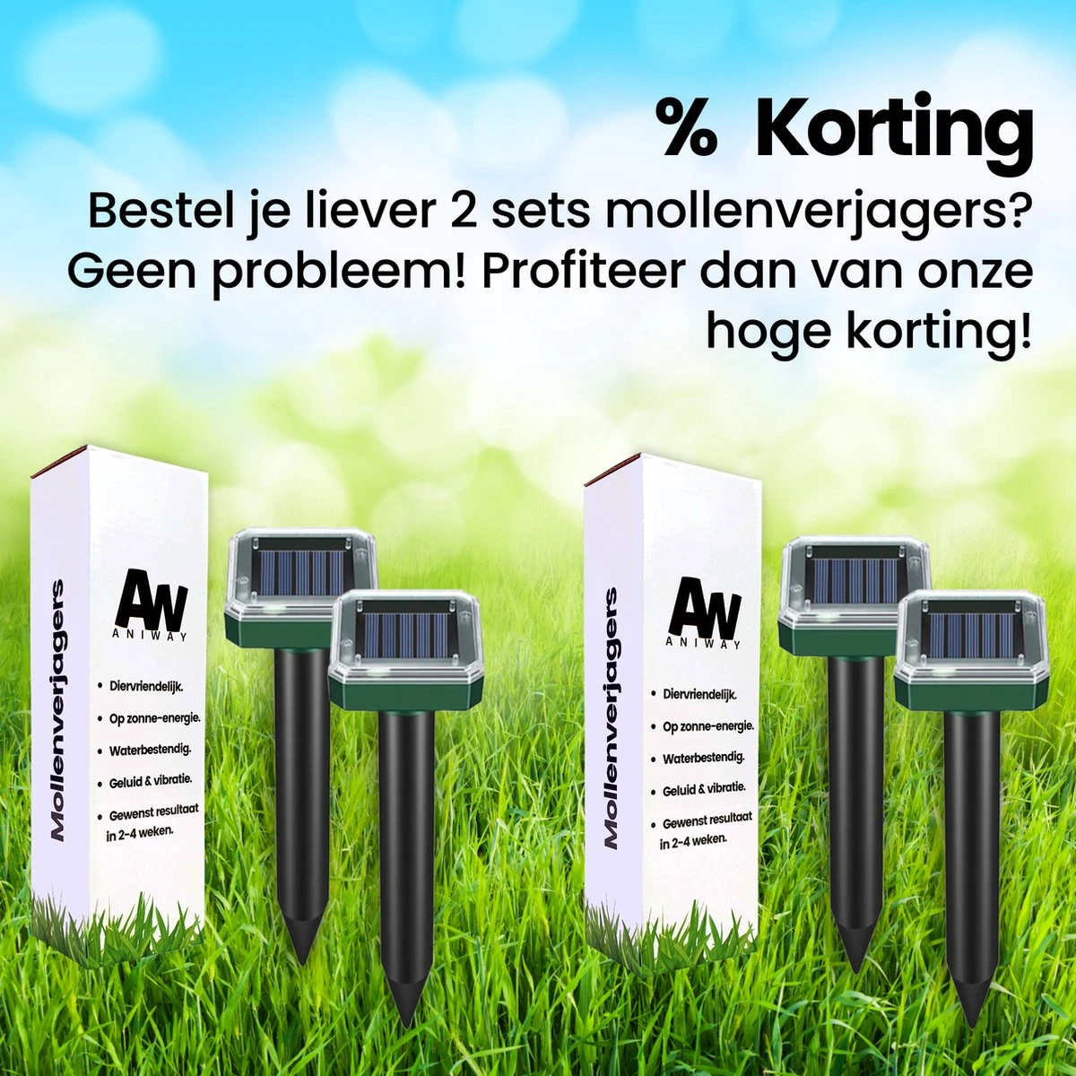 Aniway®- Mollenverjager - 2 Of 4 Stuks - Mollenbestrijding - Op Zonne-energie - Diervriendelijk - Waterdicht - Strakke Tuin/gazon/perceel - Afbeelding 3
