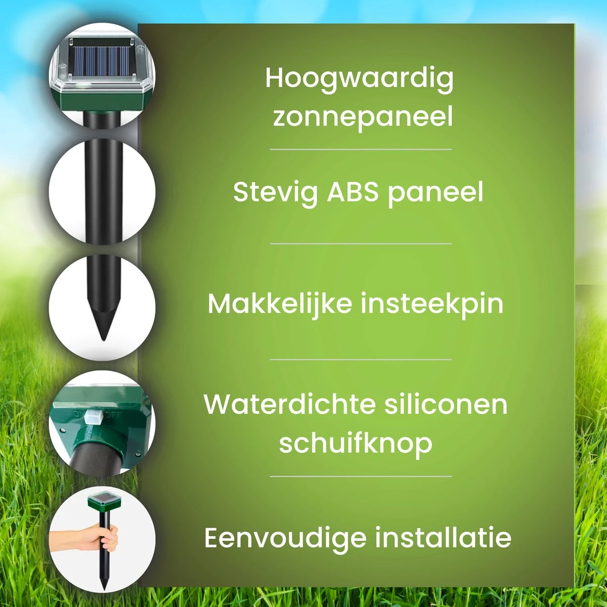 Aniway®- Mollenverjager - 2 Of 4 Stuks - Mollenbestrijding - Op Zonne-energie - Diervriendelijk - Waterdicht - Strakke Tuin/gazon/perceel - Afbeelding 5