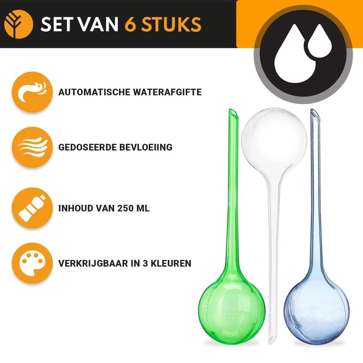 Waterdruppelaar Set Van 6 Stuks Voor Planten – 27 CM – Automatisch Watergeefsysteem Voor Kamerplanten – Planten Watergever Met Druppelsysteem – Waterbol - Afbeelding 2