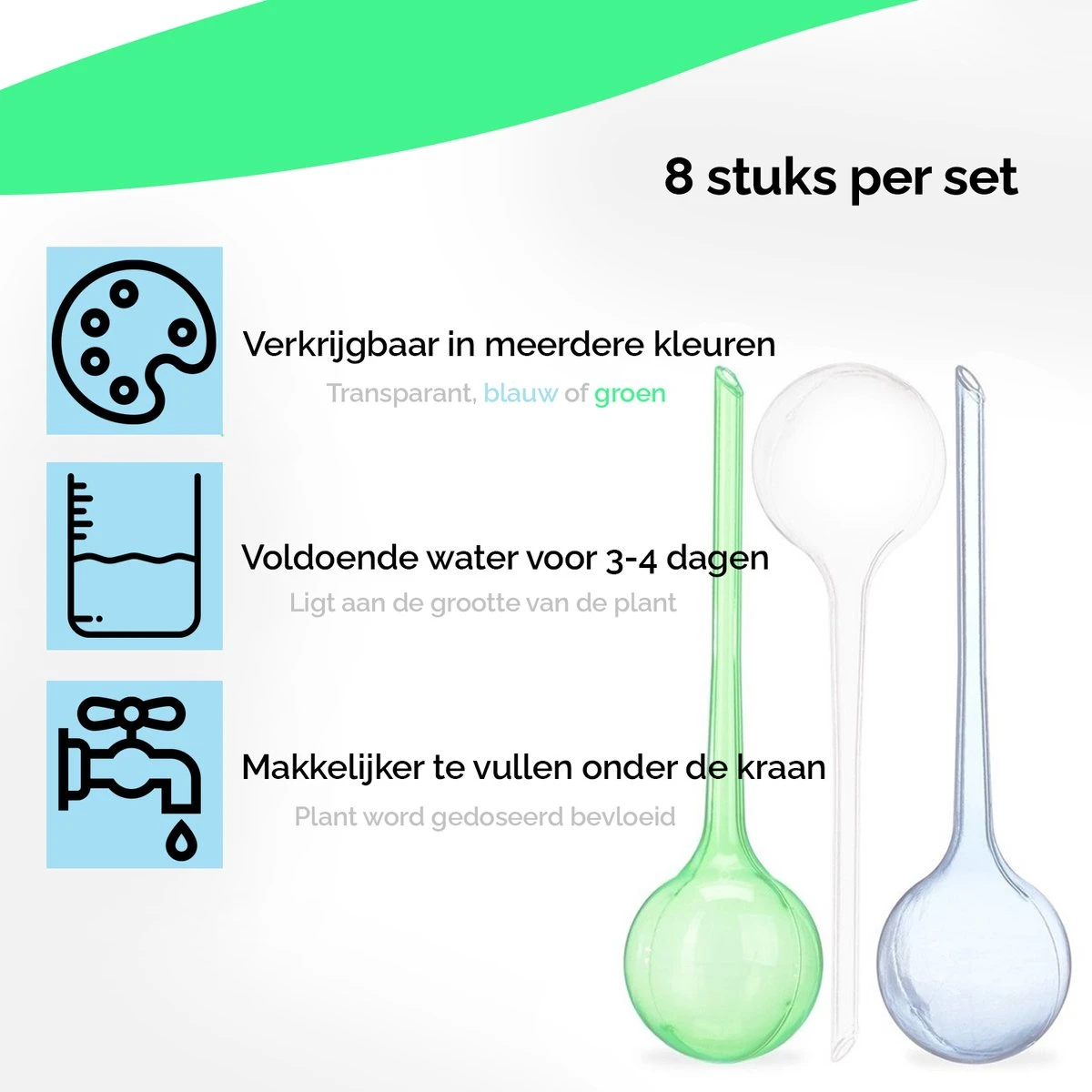 HGMD Waterdruppelaar Set Van 8 Stuks Voor Planten Transparant - Blauw - Waterdruppelaar Voor Kamerplanten – Waterbol - Waterdruppelaar Voor Planten - Watergeefsysteem - Afbeelding 2