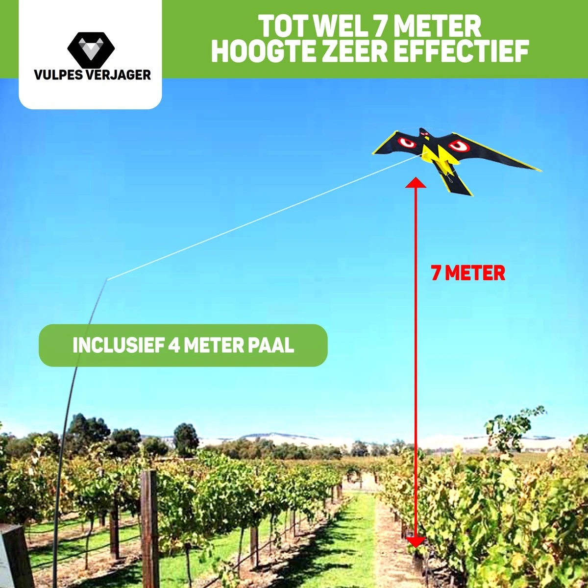 Vulpes Verjager® Vogelverjager - Duivenverjager - Vogelverschrikker - Reigerverschrikker - Kite Hawk - Complete Set - Pro Versie - Afbeelding 7