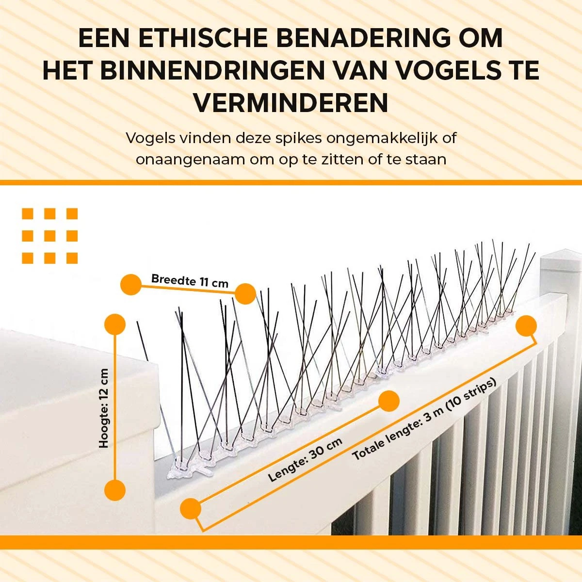 TIOF Duivenpinnen Incl. Tape & Tiewraps – Gebruiksklare Vogelpinnen – 3 Meter – Duivenverjager – RVS - Afbeelding 2