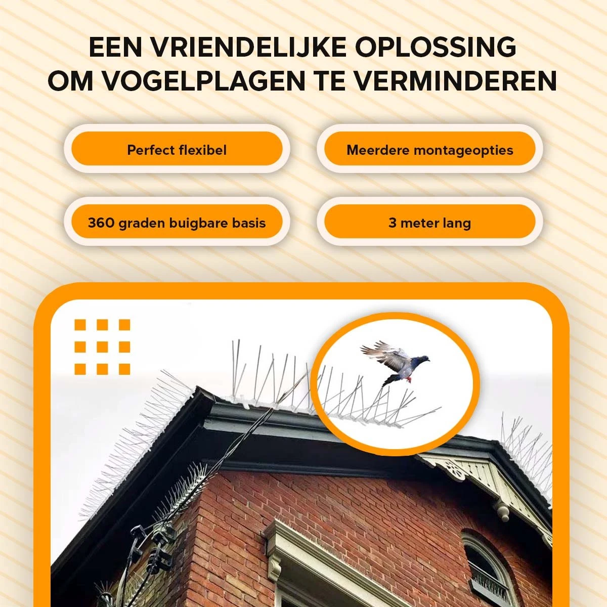 TIOF Duivenpinnen Incl. Tape & Tiewraps – Gebruiksklare Vogelpinnen – 3 Meter – Duivenverjager – RVS - Afbeelding 3